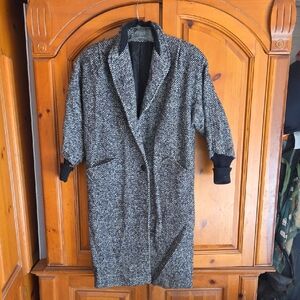 Womens Black and Gray Tweed Coat